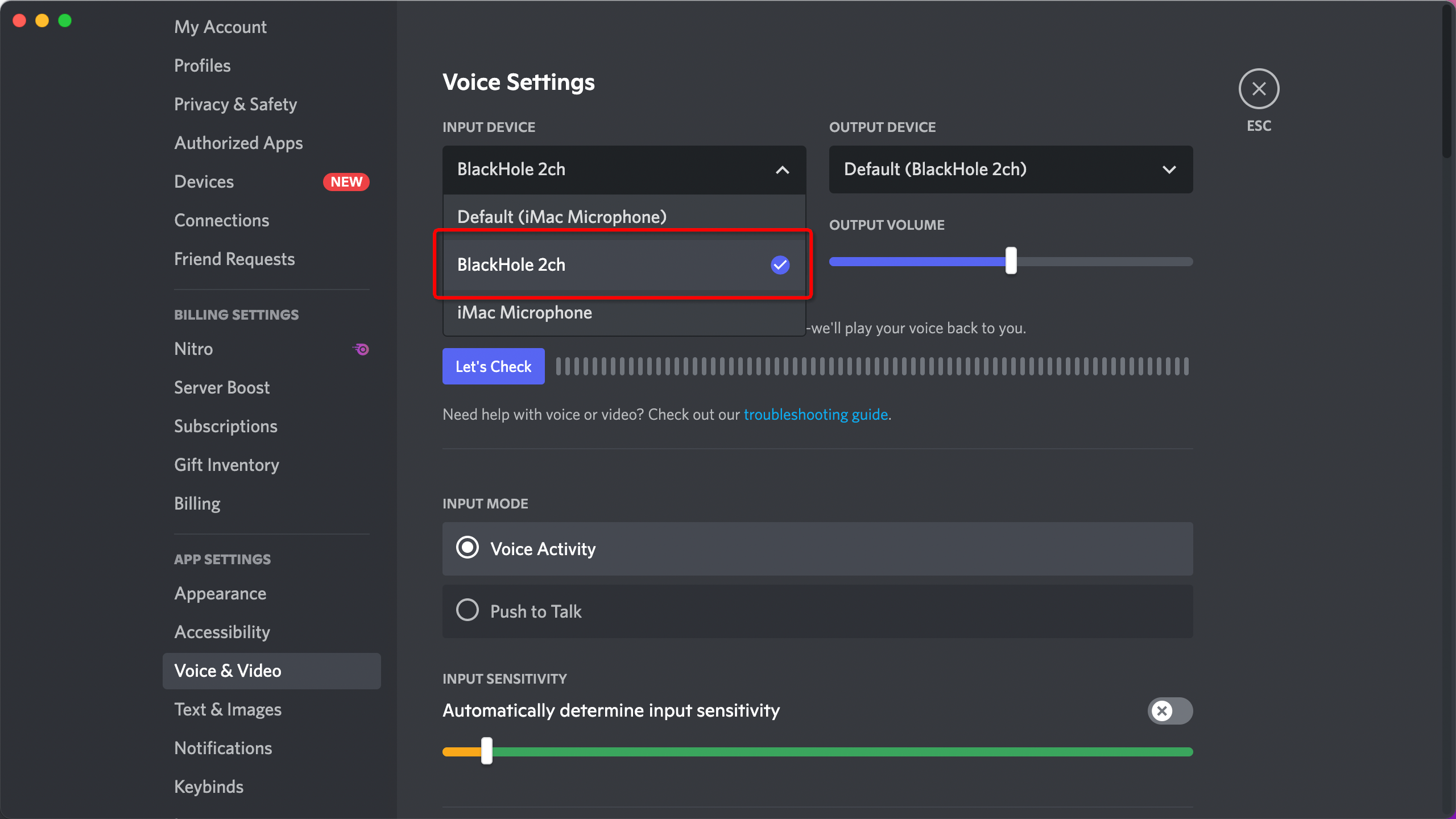 choose blackhole2ch virtual soundboard on discord