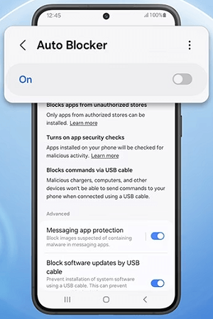 turn off samsung auto blocker