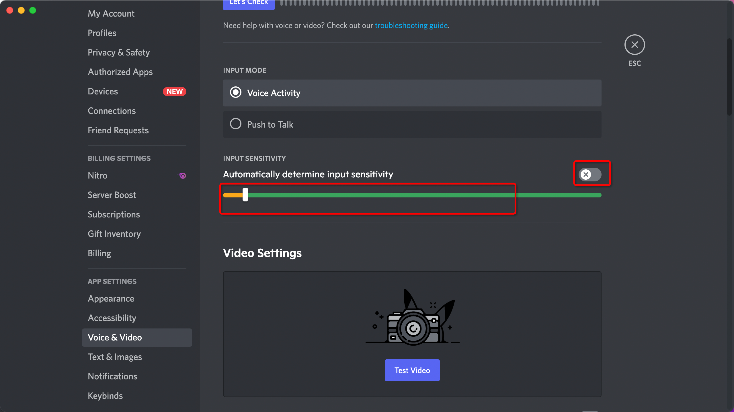 turn off input sensitivity on discord