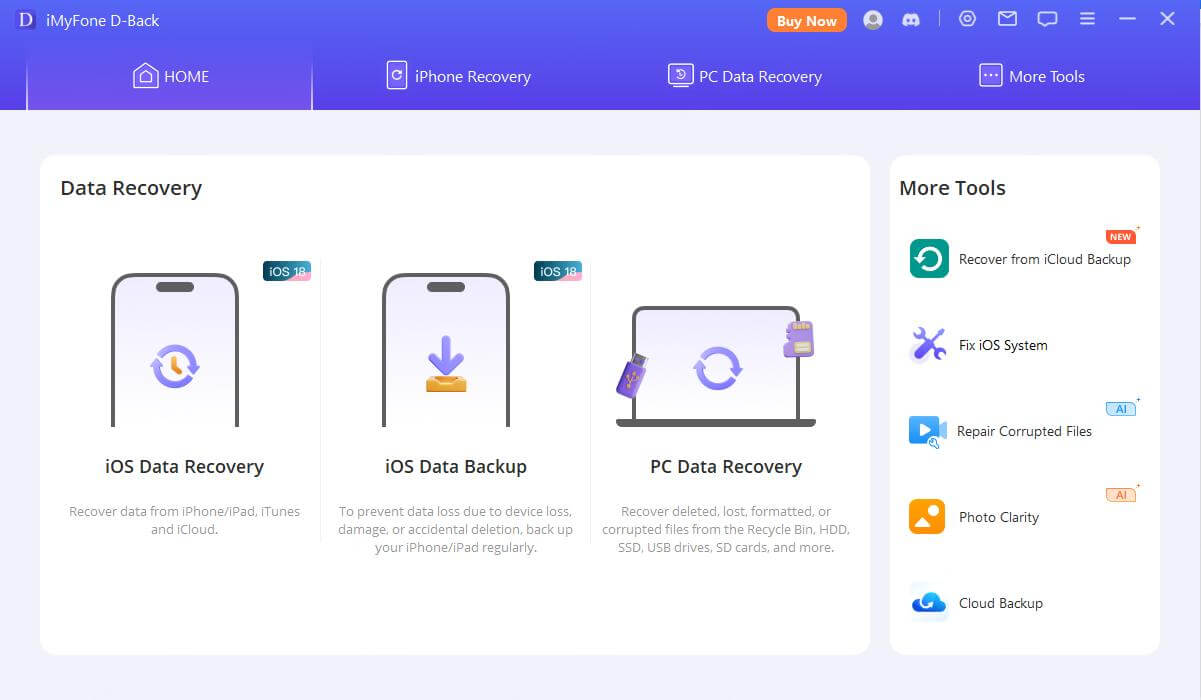 iMyFone D-Back choose recovery option