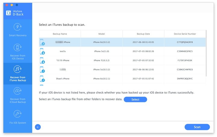 scan the backup file for the selected data type