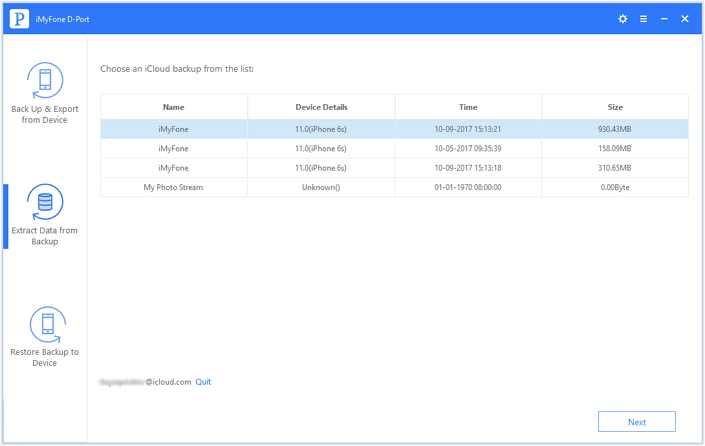 select the iCloud backup file