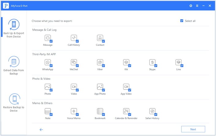 select data types to export