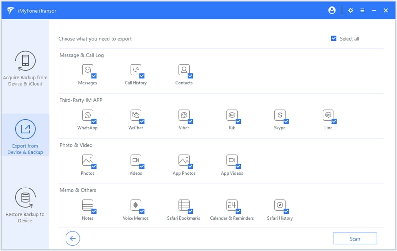 choose data type to export