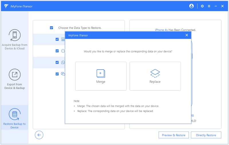 merge messages in backup with ones on device