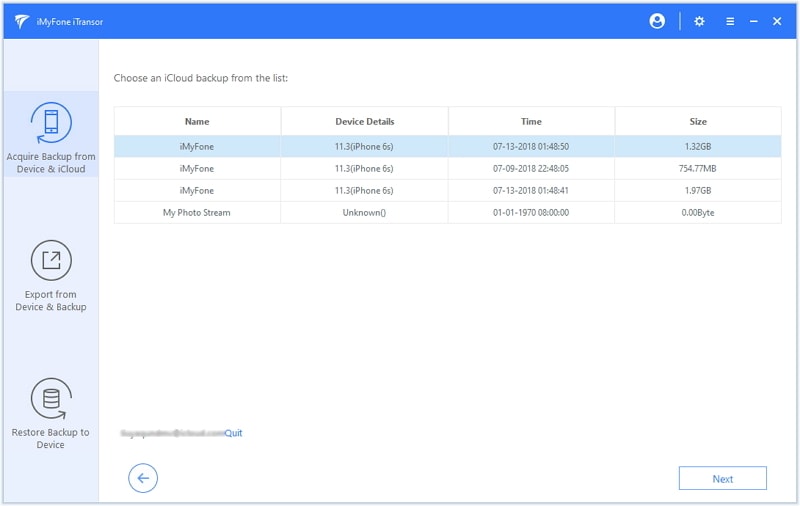 choose iCloud backup to download