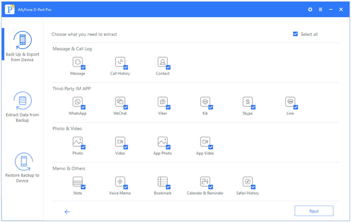 choose data types you want to export