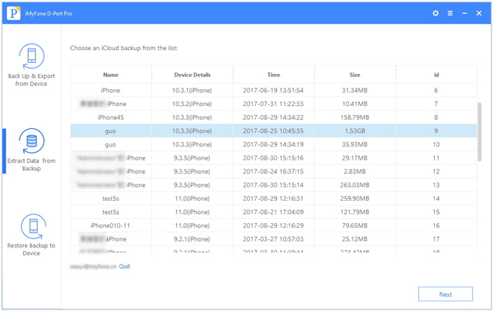 select one iCloud backup