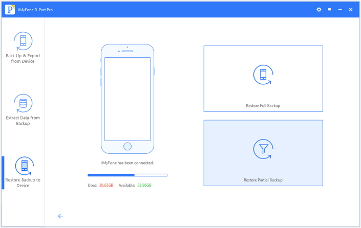 click restore a partial backup