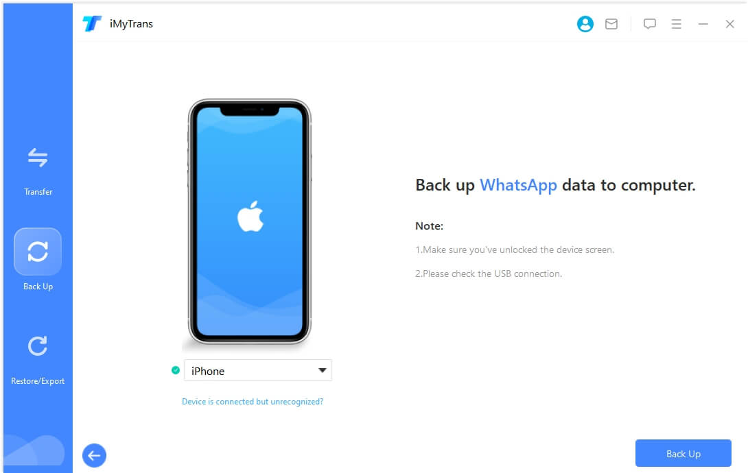 Use iMyTrans to Backup WhatsApp 