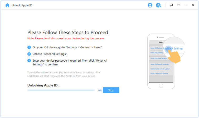 set up your device and start the process to unlock apple id