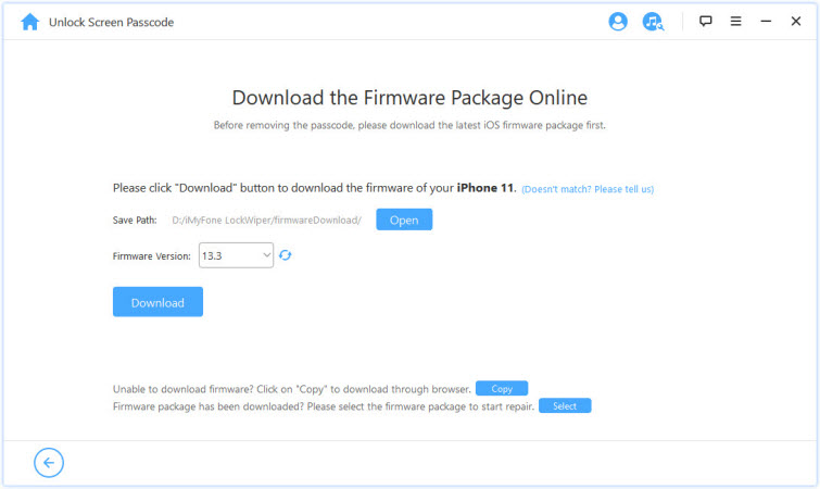 download firmware package for the locked iphone