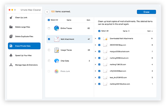 umate delete mail attachments