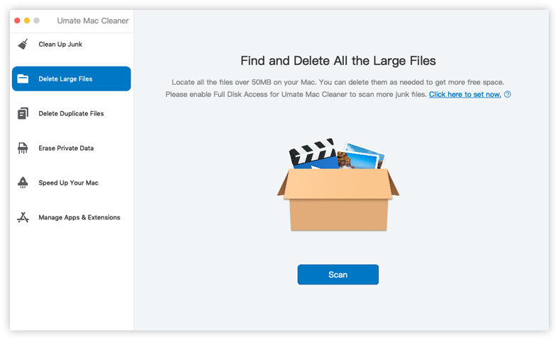 umate mac cleaner delete large files feature