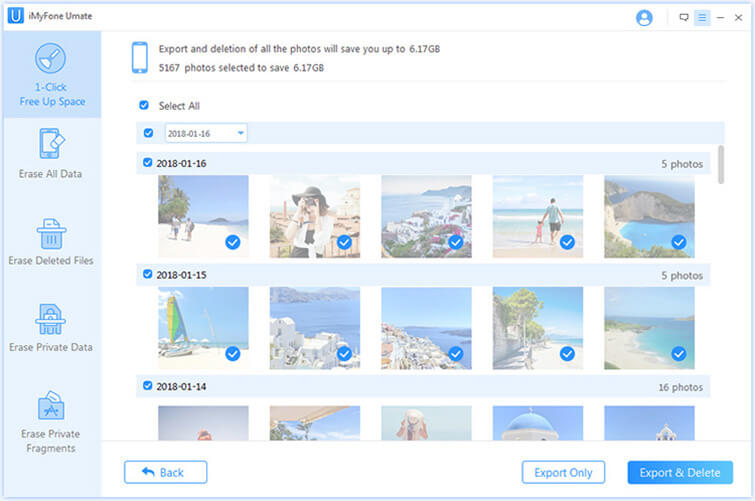 photo backup and deletion interface