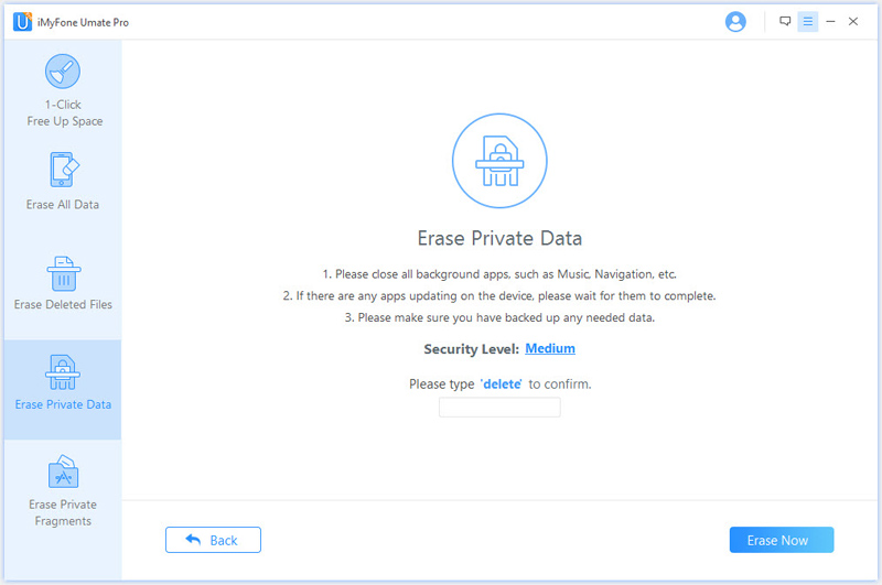 type delete to confirm erasing private data