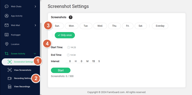 famiguard monisen screenshot settings