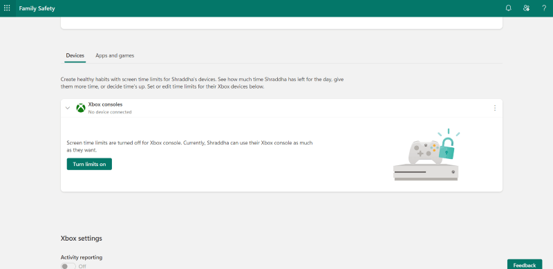 turn limits on xbox usage