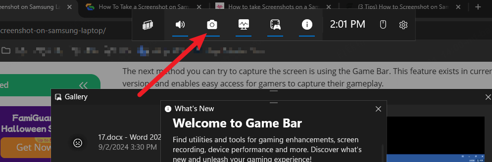 windows game bar to take screenshot