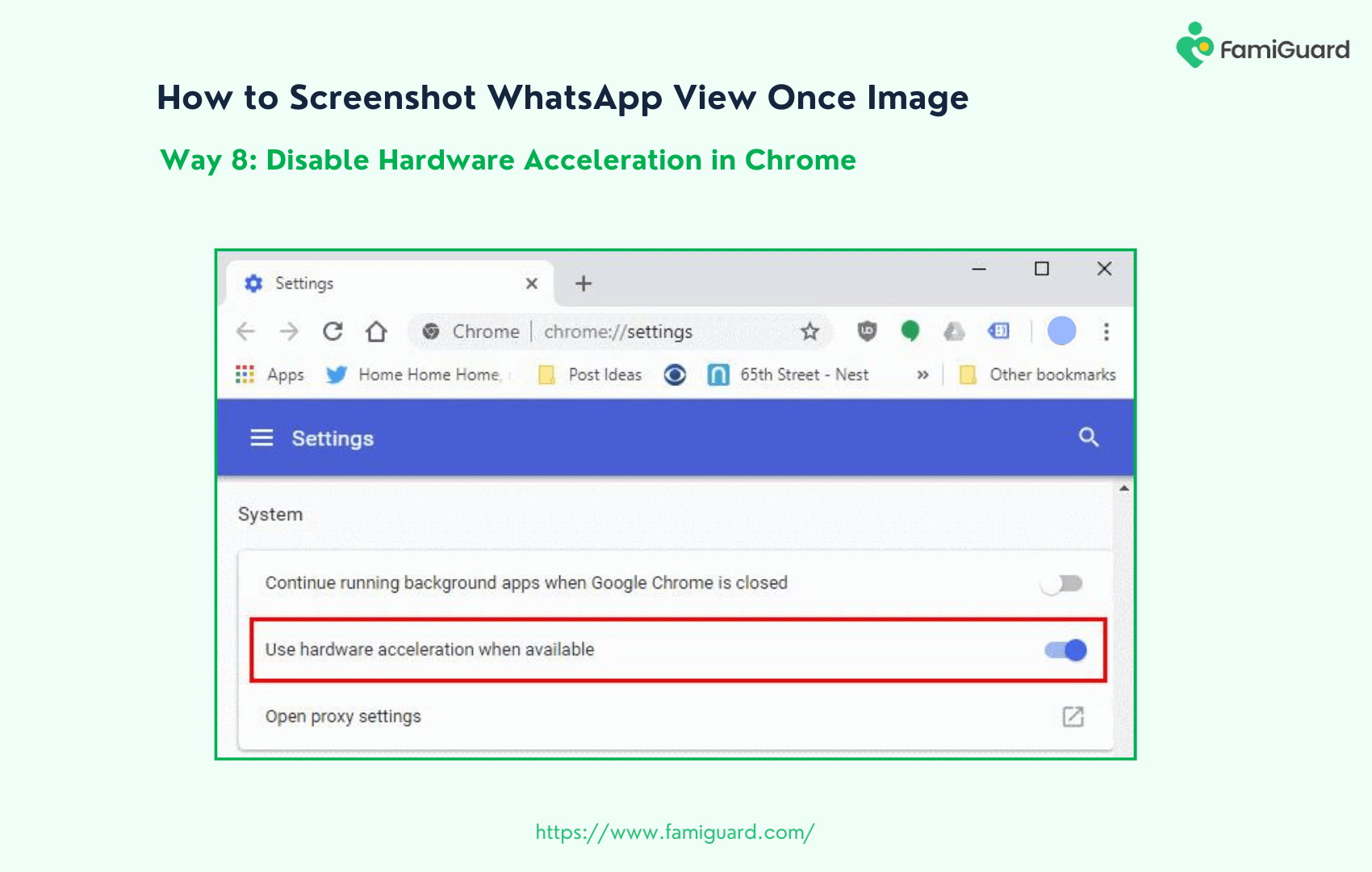 Disable Hardware Acceleration in Chrome to Screenshot WhatsApp View Once Image