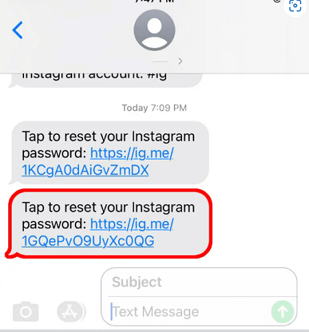 instagram rest password sms