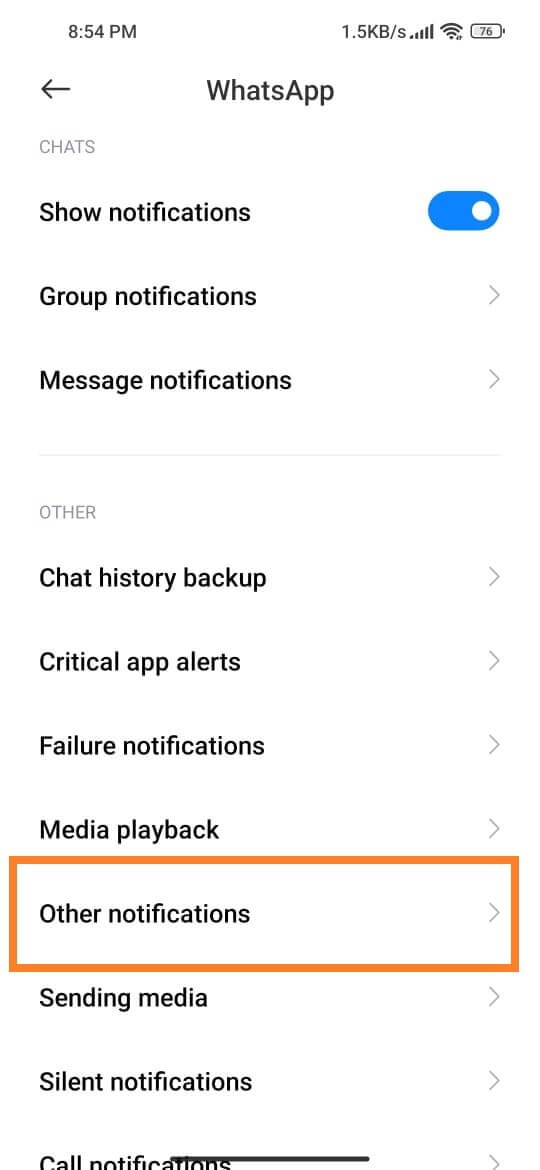 locate the Other Notification option and switch off