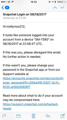 login alert emails from snapchat