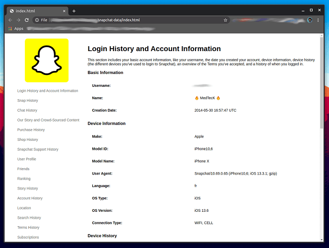 login history of snapchat