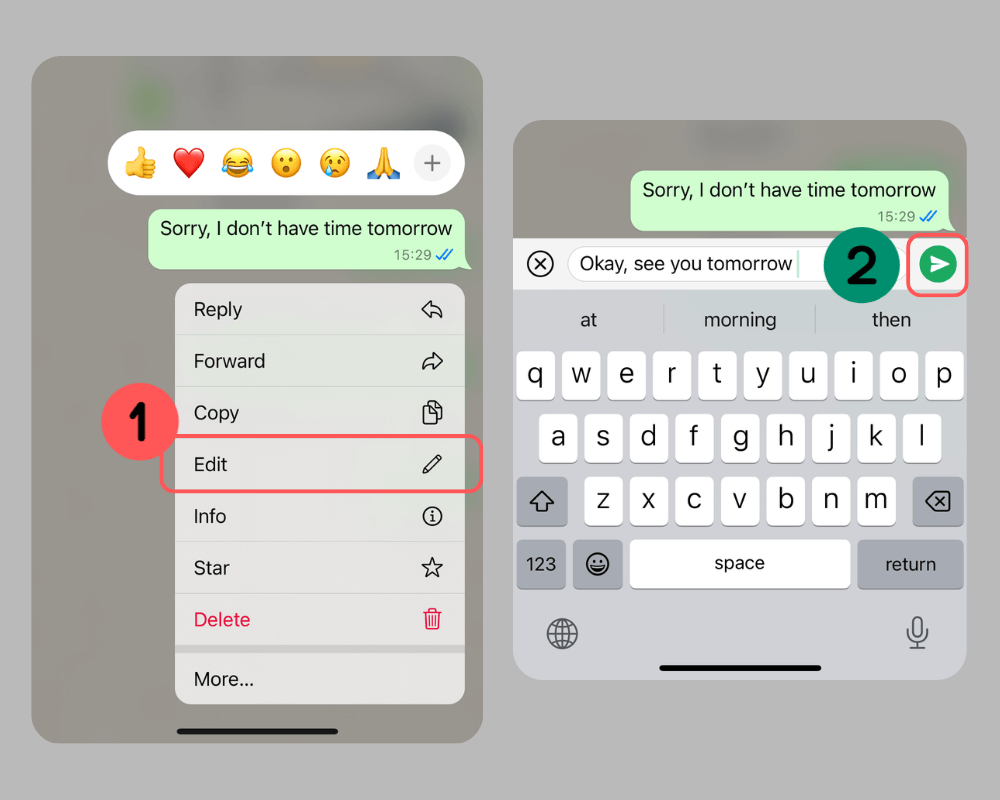 how can i edit a whatsapp message on iphone