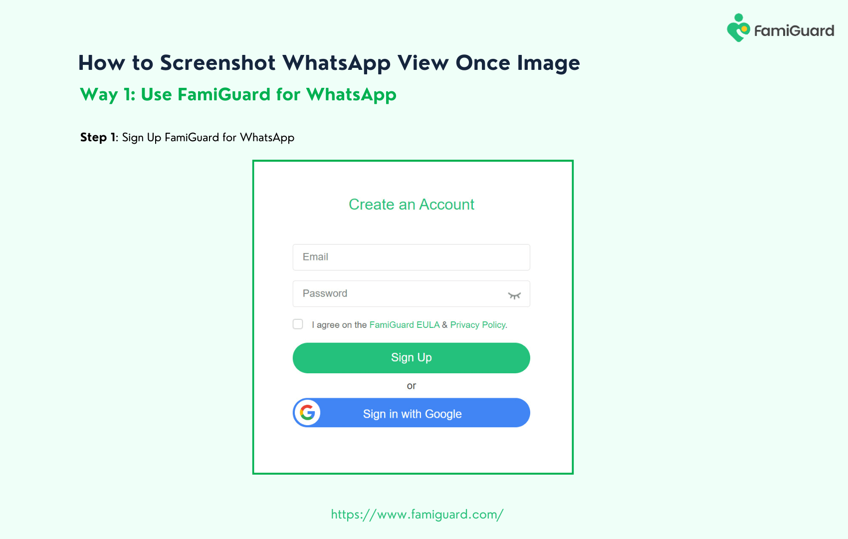  How to Sign Up FamiGuard for WhatsApp