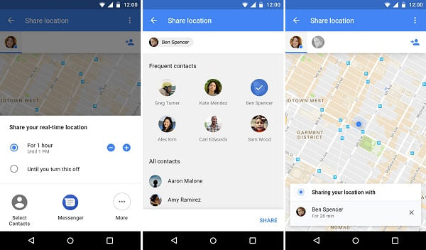 google android phone to share location