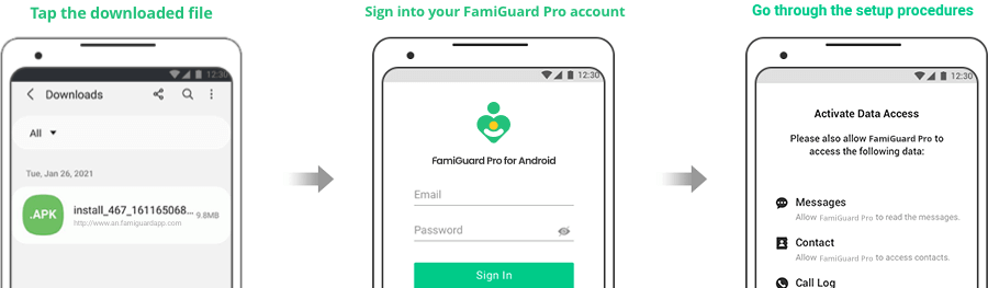install famiguard pro on android and login