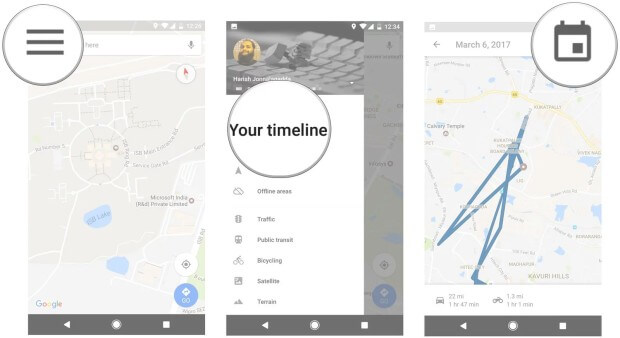 google maps select timeline