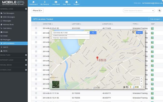 use mobilespy to track android