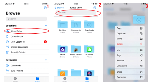 access icloud drive on iphone with file app