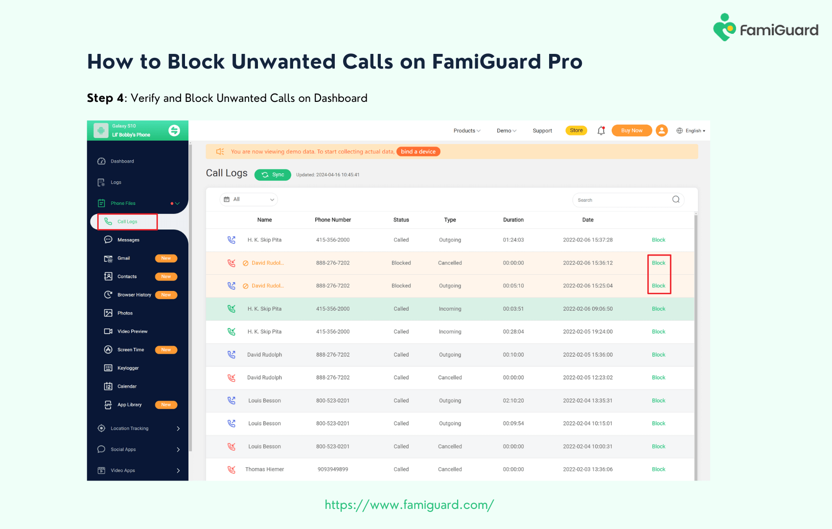Verify and Block Contacts on FamiGuard Pro