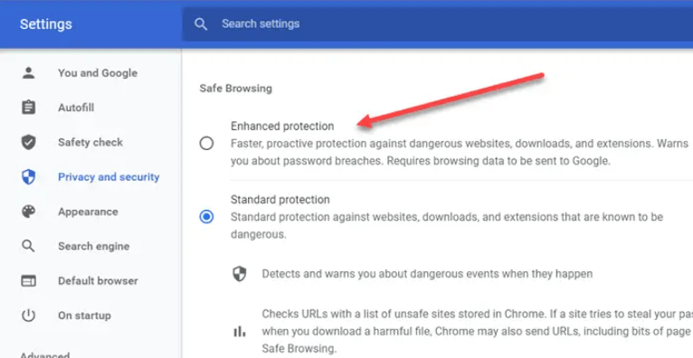 Open
    Chrome Enhanced Protection 