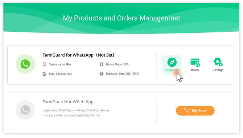 click setup guide on famiguard for whatsapp
