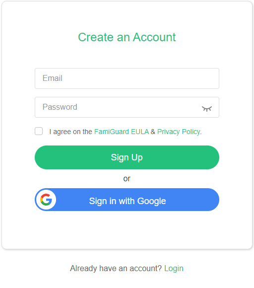 sign up on famiguard