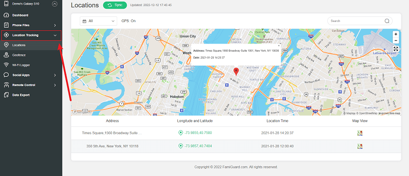 famiguard location tracking