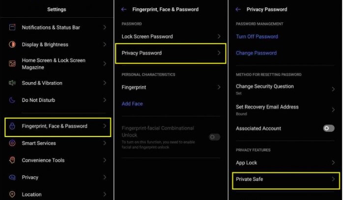 find private photos in realme with settings
