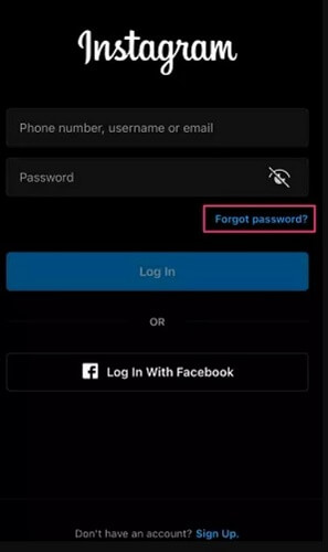 forget passwords instagram