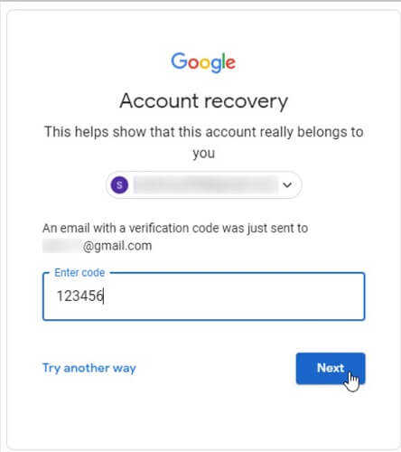 gmail recovery code