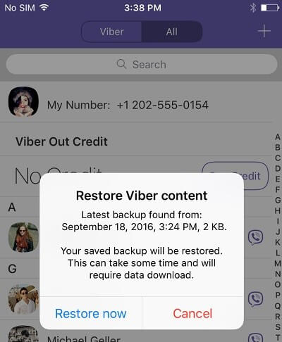 back up viber on ios