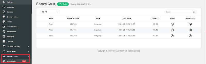 record phone cal famiguard