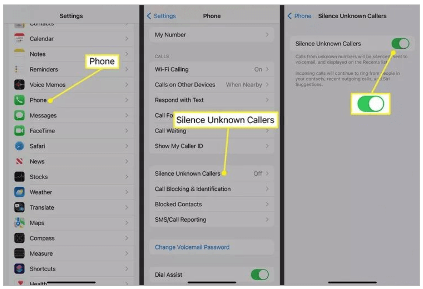 Block No Caller ID Calls on iPhone with Silence Unknown Callers Function