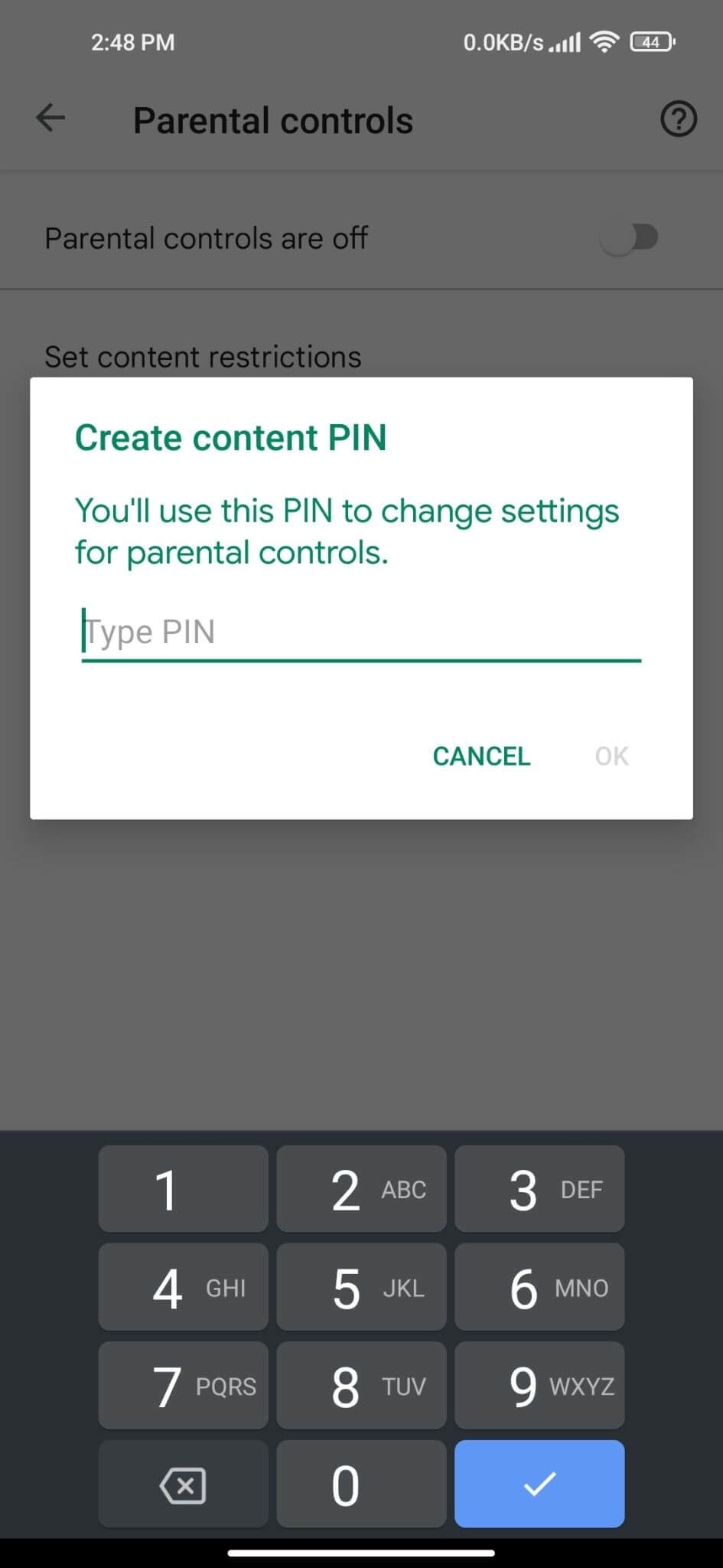 use parental controls on google play store app
