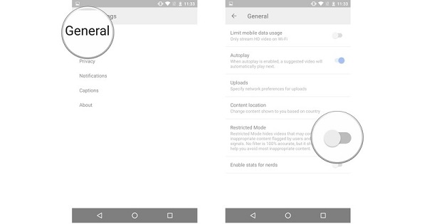enable youtube restricted mode on android