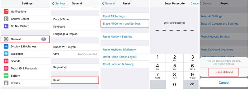 erase all content and
    settings on the iPhone