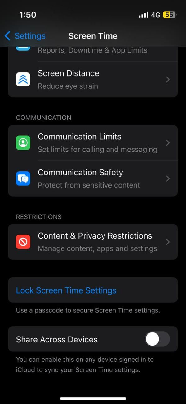 screen time option on iphone